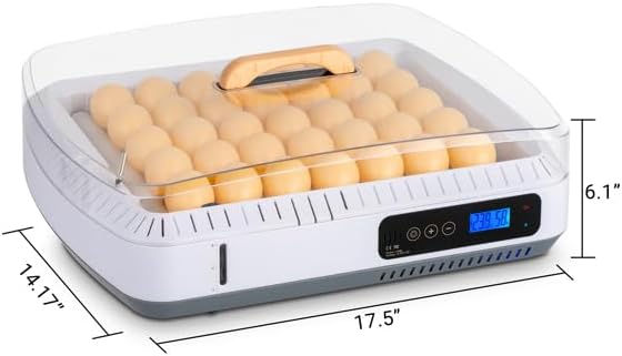 35-Egg Incubator with Automatic Turning – Digital Temperature & Humidity Control, Water Alarm, Adjustable Rollers for Chicken, Duck, Quail, and Bird Eggs