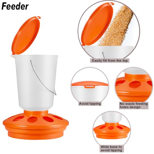 YANZI Chick Feeder and Waterer Kit, Baby Chick Starter Kit with Chick Perch for Small - WHITE&ORANGE, 5 Pack - Image 3