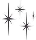 CREATCABIN 4Pcs Star Burst Wall Decor Black Mid Century Modern Metal Wall Art Sculpture Retro 8 Pointed Atomic Stars Celestial Hanging Ornament Accents for Home Bedroom Office Room Decoration