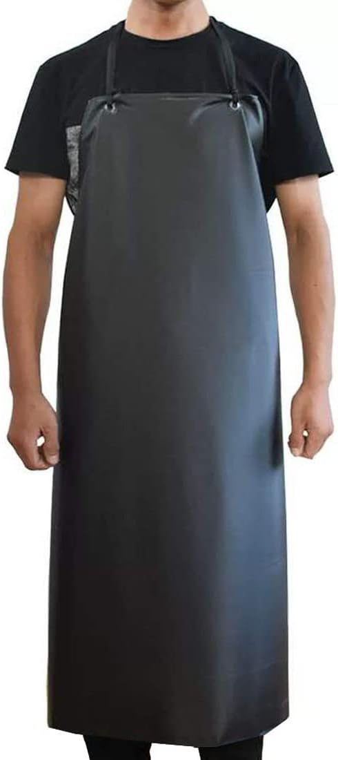 Waterproof Rubber Vinyl Apron Black - 43" Light Duty Aprons -Industrial Chemical Resistant Plastic, Long Black Apron
