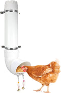 Kalakey Automatic Chicken Feeder, Hanging PVC Tube Chicken Coop Feeder with Chew Toy Bell, Holds 6lbs Feed for Hens Chicks, Grit and Oyster Shell Feeder