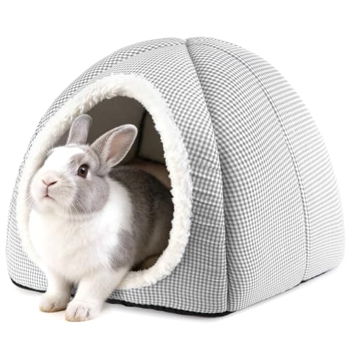 Rabbit Hideout Bed for Large Bunnies, Soft Plush Bunny House - Light Gray, Polyester by Tierecare
