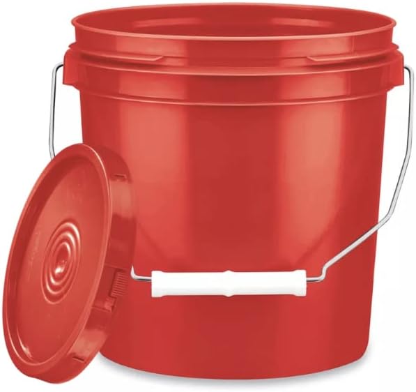 House Naturals 1 Gallon Red Plastic Bucket Pail with Lid BPA Free Food Grade (Pack of 6) Made in USA
