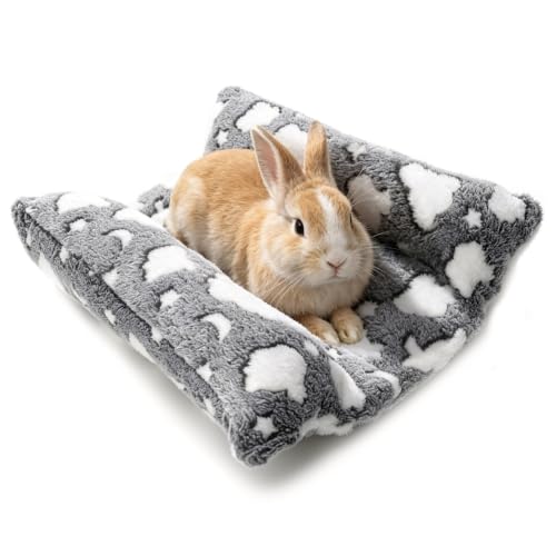 Rabbit Bed with Pillows, Dual-Sided 17"x15" Washable Lounger Pad - 17 x 15 inches, Grey Cloud by Tierecare