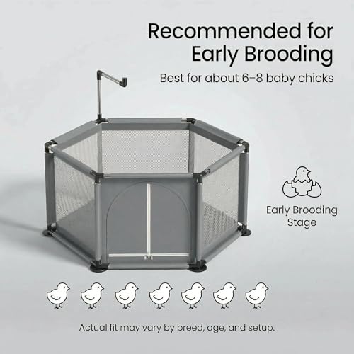 Chicken Brooder for Chicks, Indoor Hexagon Brooder Pen with Integrated Waterproof Base - Grey, Aluminum & Plastic & Polyester - Image 4