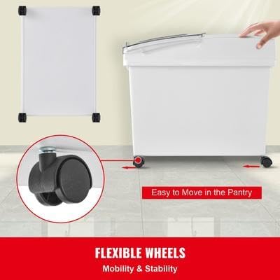Happybuy 3-Pack 10.5 Gallon/40L Rice & Pet Food Storage Containers, Airtight Bin with Wheels, Scoops for Kitchen Ingredients, Cereal & Flour Dispenser
