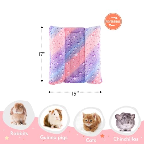 Rabbit Bed with Pillows, Dual-Sided 17"x15" Washable Lounger Pad - 17 x 15 x 4 inches, Rainbow Star, Polyester - Image 6