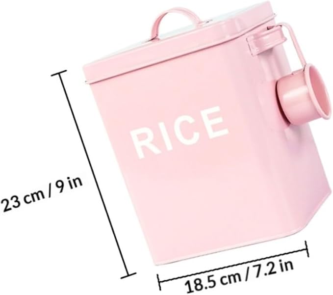 Iron Pet Food Storage Container with Airtight Seal and Measuring Cup, Pink Metal Dog and Cat Food Barrel for Household Grain Storage, Moisture-proof Pet Supply Bin for Home Use