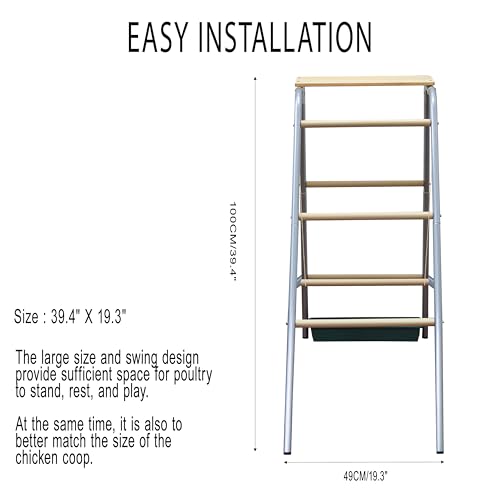 Chicken Roosting Bars with Swing and Drink Trough - 43.3'LX 19.3' W X 39.4' H, sliver, Galvanized Steel+Wood, Roosting Bars for Chickens in Coop - Image 6