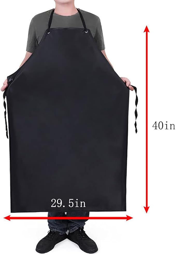 Somotersea Waterproof Aprons for Dishwashing Rubber Vinyl Lightweight Chemical Resistant Industrial Apron Adjustable Bib 40" for Work Grilling Lab Kitchen Butcher Black