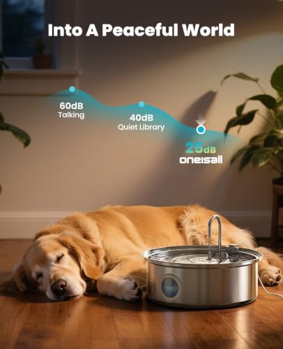 Oneisall Dog Water Fountain PWF002 with 1Filters - Silver, Stainless Steel, 7 liters - Image 4