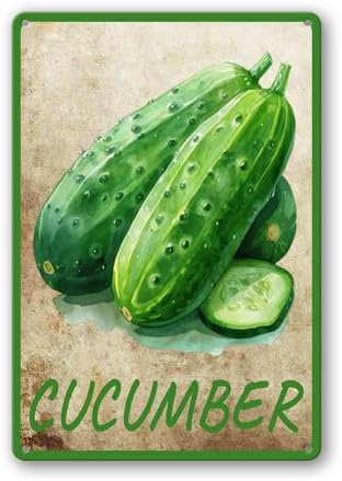 Vegetables Metal Sign Vintage Decor Cucumber Sign Farm Wall Decor Sturdy Rust Waterproof Aluminum Signs for Outdoor Yard Garden Easy to Install 5.5x8inch