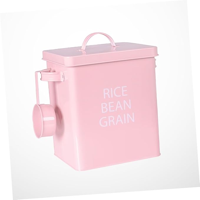 MERRYHAPY Airtight PET Food Storage Container Metal Grain Storage Barrel with Spoon Moisture Dog and Cat 5L Capacity