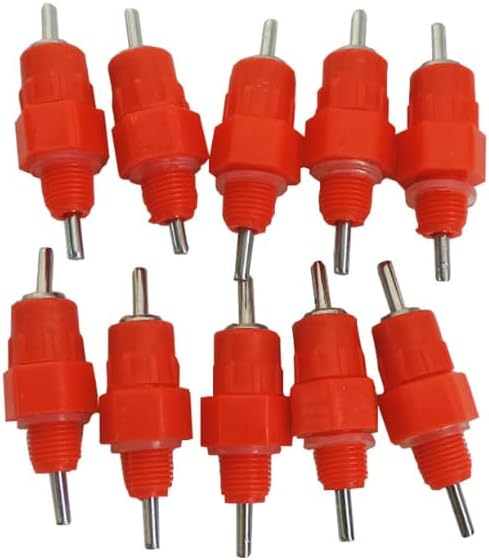10Pcs Red Automatic Poultry Easy Installation Watering Nipples Chicken Drinkers,Easy to Clean and Store Chicken Waterer Nipples,Poultry Feeding and Watering Supplies