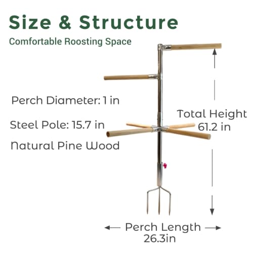 Chicken Perch Toy for Coop, Adjustable Chicken Roosting Bars - H=61.2inches, Natural, Steel-Wood Hybrid - Image 2