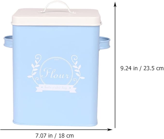 Rice Storage Container Iron Grain Box with Lid, Blue Metal Kitchen Organizer for Rice, Bread, Snacks – Food Storage Bin for Pantry and Home Use,