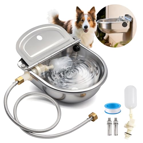 Automatic Dog Water Bowl Dispenser Outdoor, Wall Mountable - silver, Stainless Steel, 3 liters by CBKKLHY