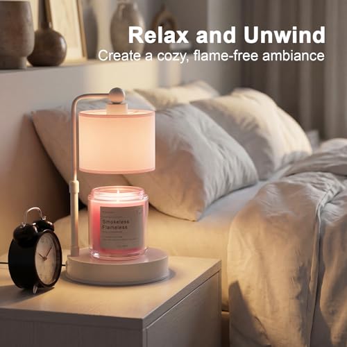 Pink Candle Warmer Lamp with Timer, Modern Farmhouse Dimmable Candle Warmer - Home Decor for Bedroom-Pink - Image 4