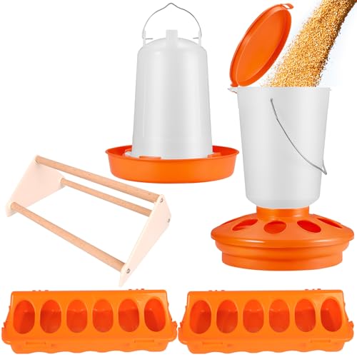 YANZI Chick Feeder and Waterer Kit, Baby Chick Starter Kit with Chick Perch for Small - WHITE&ORANGE, 5 Pack by YANZI