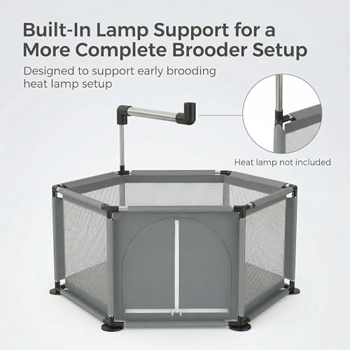 Chicken Brooder for Chicks, Indoor Hexagon Brooder Pen with Integrated Waterproof Base - Grey, Aluminum & Plastic & Polyester - Image 6