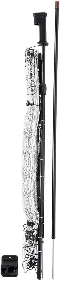 Premier 1 PoultryNet® 48"H x 8'L Electric Net Gate with Drivable Posts for Chickens, Ducks, Geese | Black/White Net with Black Posts