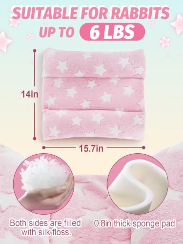 MEWTOGO 15.7" x 14" Bunny Bed for Rabbit Cage - 15.7 x 14In, Pink - Star, flannel, Thickened & Soft - Image 7