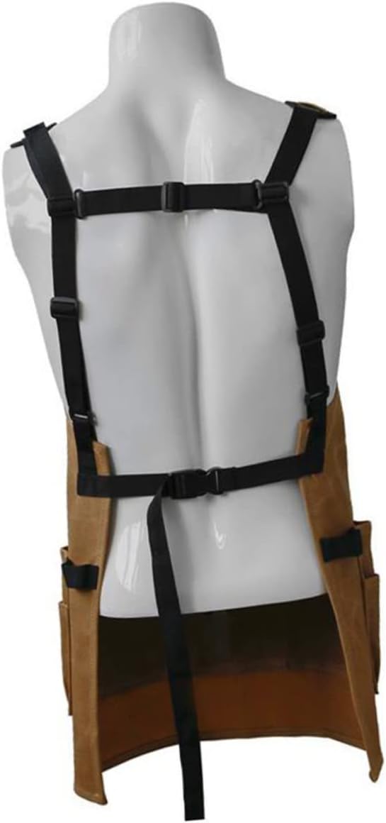 TOYANDONA Waterproof Heavy-Duty Waxed Canvas Garden Apron Tool Pockets Adjustable Cooking Apron for Men and Women Sturdy Oil-Proof Work Pinafore for Gardening and Woodworking