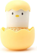 Cleaning Brush with Eggshell Chicken Themed Design and ForNano Fiber Cleaning Ball for Dishwashing and Pot Scrubbing with Ergonomic Handle and Compact Storage (2pcs-Yellow)