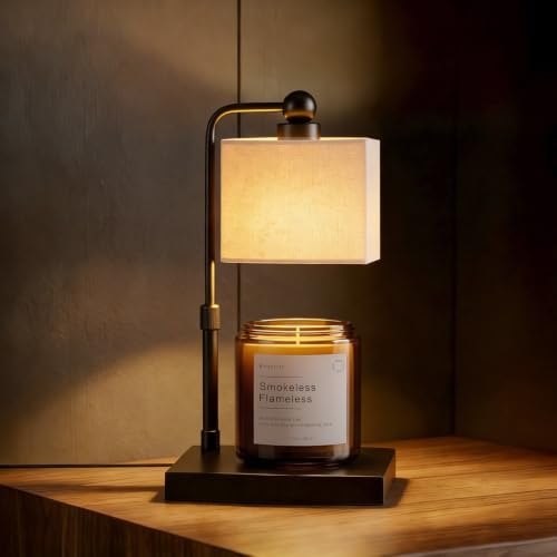 Candle Warmer Lamp with Timer, Dimmable - Flaxen-Rectangular, Linen, 2 Bulbs Included by Bingyouth