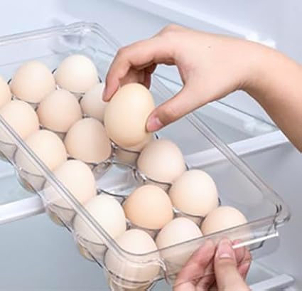 Egg Holder for fridge with Lid, Clear Plastic Egg Storage Container Refrigerator Organizer Bins, Stackable Tray Holds 18 Eggs Trays Storage (1 pack, 18 Eggs)