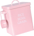 GALPADA Pink Metal Pet Food Storage Container Airtight Grain Canister with Spoon for Dogs Cats Durable Galvanized for Kibble Space Saving Design