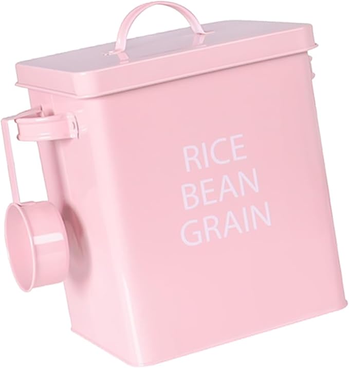 GALPADA Pink Metal Pet Food Storage Container Airtight Grain Canister with Spoon for Dogs Cats Durable Galvanized for Kibble Space Saving Design