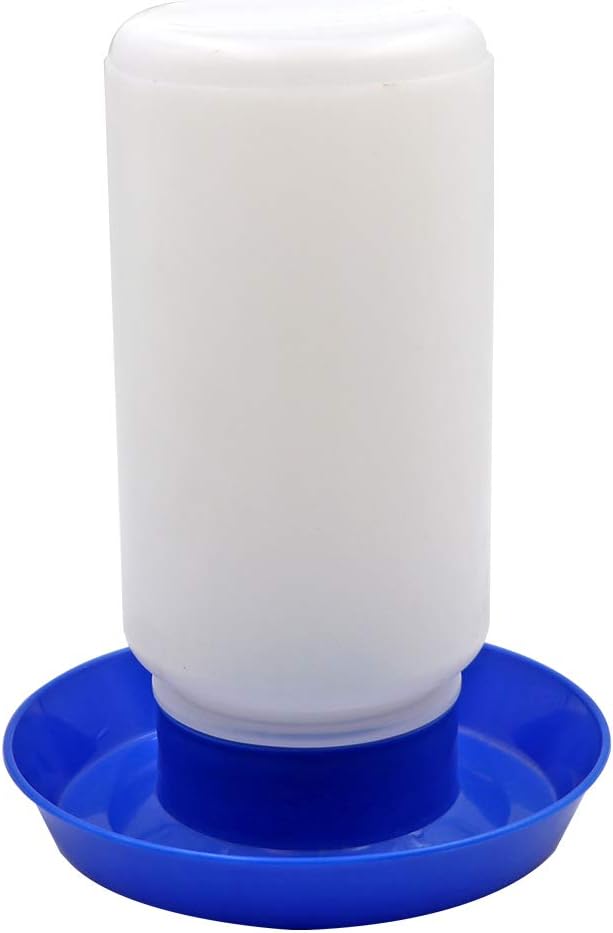 Poultry Water Jug Automatic Poultry Waterer Small Poultry Water Containers Drinkers for Chickens Birds Pigeon Quail 1L (Blue and White)