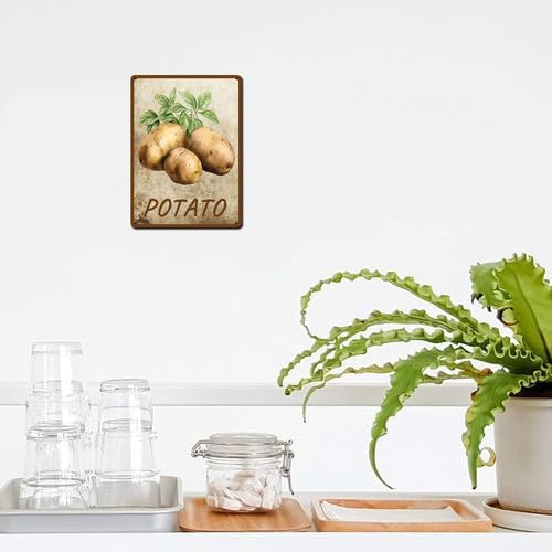 Vegetables Metal Sign Vintage Decor Potato Sign Farm Wall Decor Sturdy Rust Waterproof Aluminum Signs for Outdoor Yard Garden Easy to Install 8x12inch