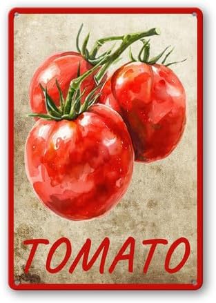 Vegetables Metal Sign Vintage Decor Tomato Sign Farm Wall Decor Sturdy Rust Waterproof Aluminum Signs for Outdoor Yard Garden Easy to Install 5.5x8inch