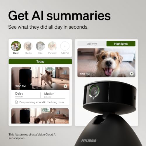 PETLIBRO Dog Camera with Phone App, 360° Auto Tracking Pet Camera Indoor with Phone App - Black, Cat & Puppy Camera with 2-Way Audio - Image 3