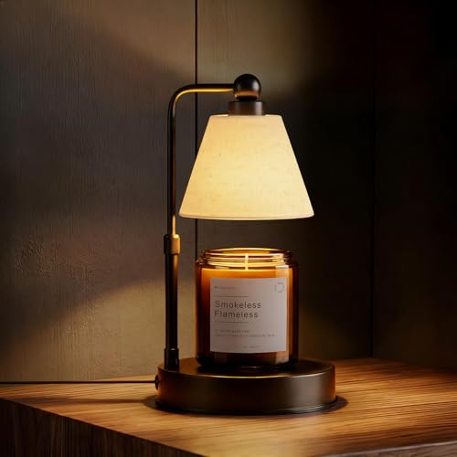 Candle Warmer Lamp with Timer, Dimmable - Flaxen-Conical, Linen, 2 Bulbs Included by Bingyouth