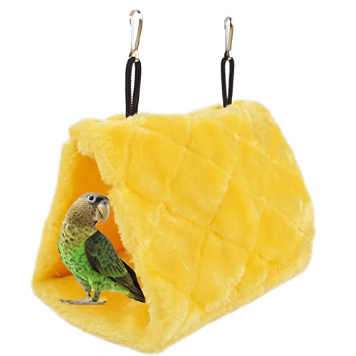 Pet Bird Nest Hammock Hanging Cave Cage Plush Snuggle Happy Hut Tent Bed - Medium (9"x 5.31"x 6.3"), Yellow, Cotton - Image 6