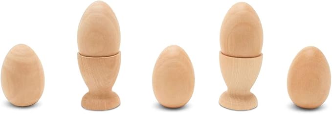 Wooden Egg Holder 2-1/8 inch, Pack of 6 Egg Cups, 2-1/2 inch Flat Bottom Eggs in a Cup, Wood Egg Unfinished, by Woodpeckers