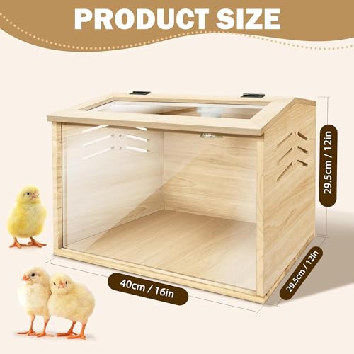 Chicken Brooder Box,Chick Brooder with Heat Lamp,16X12X12 in - Natural Wood, Acrylic & Tung Wood - Image 2