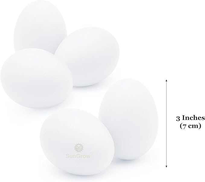 SunGrow Fake Wooden Eggs to Train Birds from Laying in The Nesting Boxes & to Stop from Eating Own Eggs, White Color, 5 Pack Suitable for Chicken and Duck