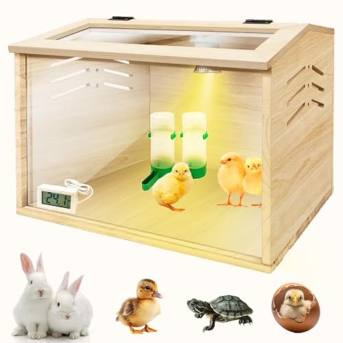 Chicken Brooder Box,Chick Brooder with Heat Lamp,16X12X12 in - Natural Wood, Acrylic & Tung Wood by Azefun