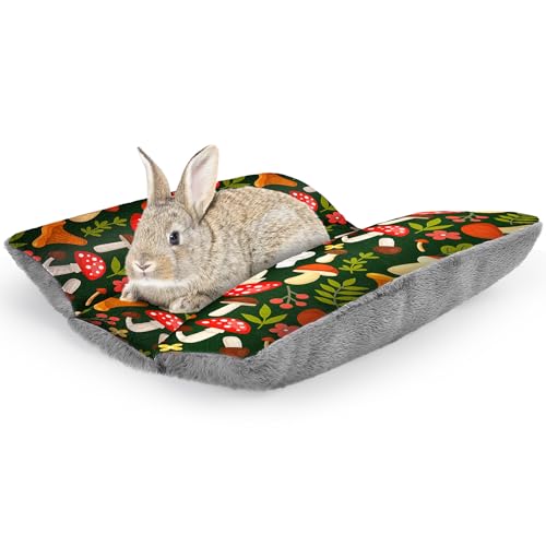 18"x15" Soft Plush Rabbit Bed Washable Cuddle Mat for Small Pets - Large, Green Mushrooms, Polyester by Hedgeink