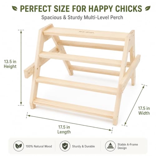 Chicken Perch Roosting Bars for Coop Accessories - 17.5"L x 17.5"W x 13.5"H, natural wood color, for Baby Chicks - Image 3
