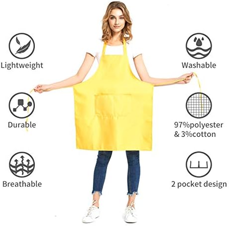 DUSKCOVE 8 Pack Bib Aprons Bulk - Unisex Black Commercial Apron with 2 Pockets for Kitchen Crafting BBQ Drawing Cooking