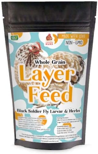 Pampered Chicken Mama Backyard Chicken Feed with Black Soldier Fly Larvae Grubs Soy Free & Herbs (20 Pounds) Layer Pellets: High Protein All-Natural Grower Feed Supplies for Laying Chickens