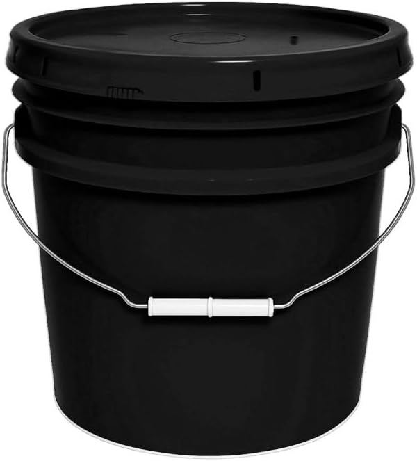 3.5-Gallon Bucket with Airtight Lid – Made in USA, Food Grade BPA Free Plastic, Heavy Duty Multi-Use, Metal Handle with Grip, Stackable Storage – Black, 1 Pack