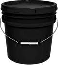 3.5-Gallon Bucket with Airtight Lid – Made in USA, Food Grade BPA Free Plastic, Heavy Duty Multi-Use, Metal Handle with Grip, Stackable Storage – Black, 1 Pack