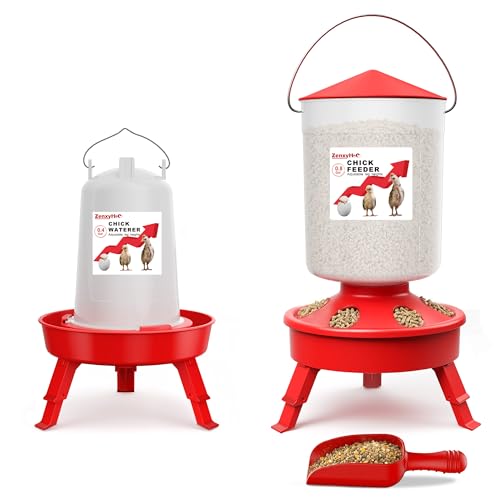 2-in-1 Chick Starter Set: Top Filling 0.8 Gal Feeder & 0.4 Gal Waterer Red - BPA-Free Plastic (Semi-Transparent), 6.6 pounds by ZenxyHoC