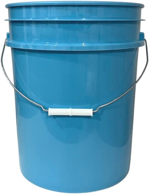 House Naturals 5 Gallon Food Grade Plastic Bucket with Screw on Air Tight Lid, Made in USA pails (Pack of 3) (Light Blue- Green Lids)